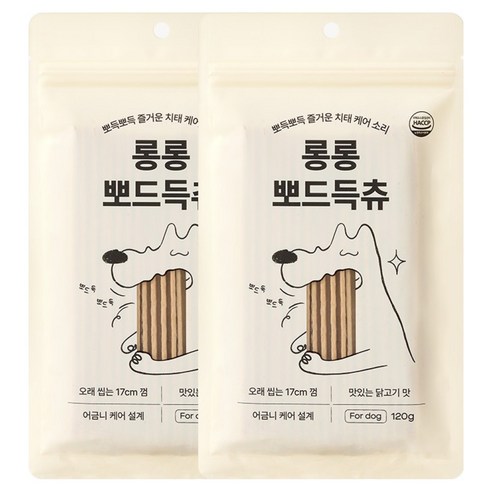 knollo 강아지 롱롱 뽀드득츄 중형 대형 덴탈껌 개껌 17cm, 120g, 2개, 닭고기