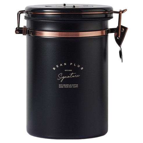 빈플러스 커피원두 밀폐용기 600g V3, 블랙 + 골드링, 1개