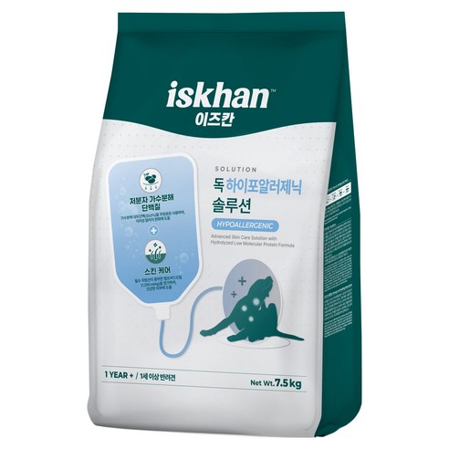 이즈칸 강아지 하이포알러제닉 솔루션, 식이민감성+아토피, 7.5kg, 1개