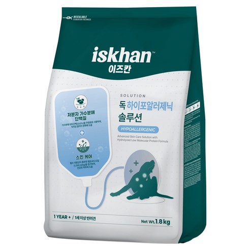 이즈칸 독 하이포알러제닉 솔루션 사료, 식이민감성, 1.8kg, 1개