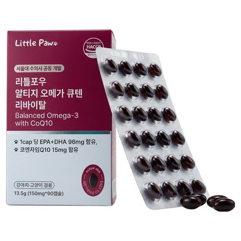리틀포우 반려동물 알티지 오메가3 CoQ10 리바이탈, 1개, 90정