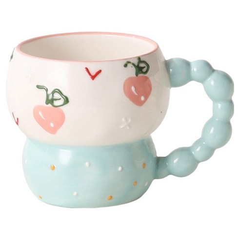 반야스토리 하나담 감성 컬러패턴 세라믹 오브제 컵 400ml BB05, 복숭아, 1개
