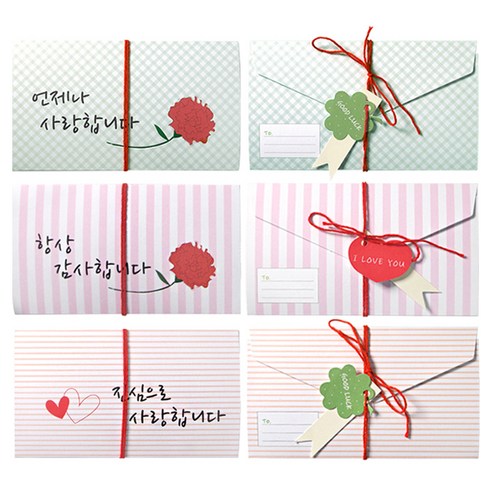 투영디자인 메시지 포인트 편지카드 3종 x 2p 세트, 1세트, 카네이션감사, 카네이션사랑, 하트사랑