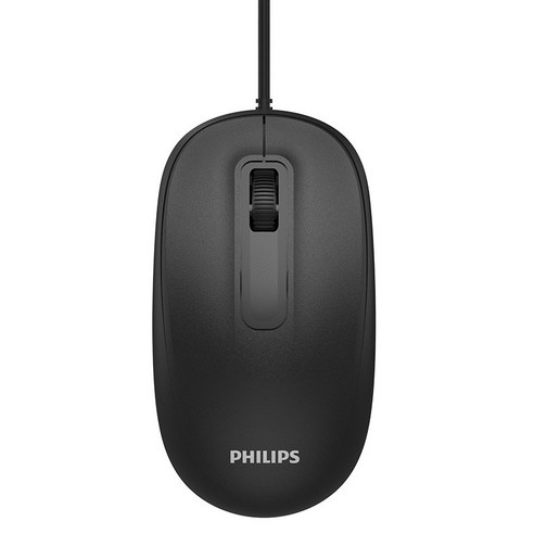 필립스 저소음 양손 사무용 유선 마우스, 블랙, SPK7238