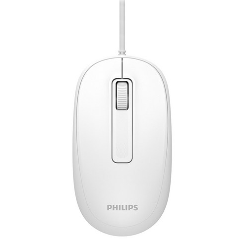 필립스 저소음 양손 사무용 유선 마우스, 화이트, SPK7238
