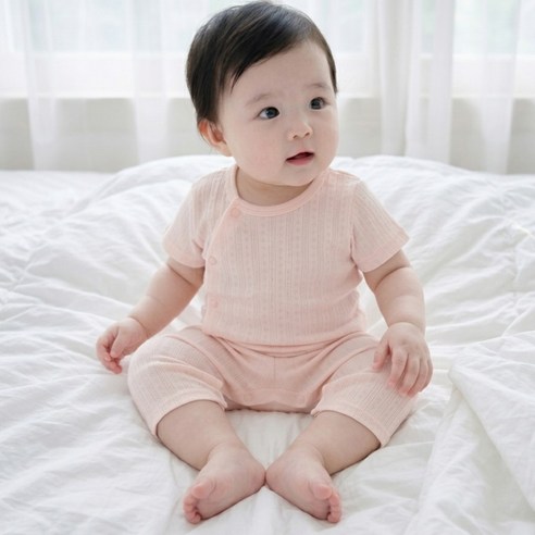 스타도어 신생아용 파스텔 쿨코튼 반팔 상하의 세트