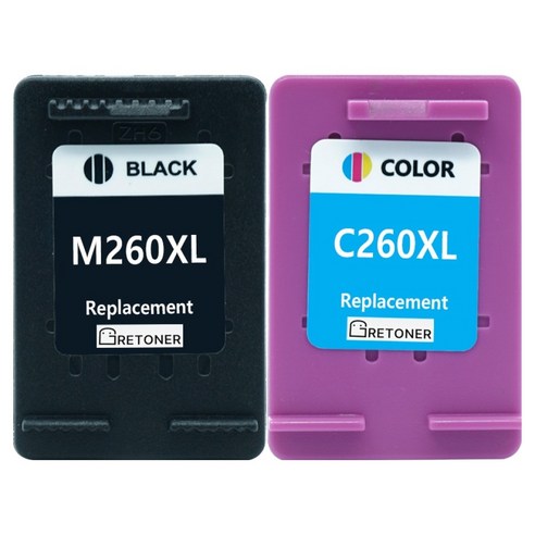 그래토너 삼성 INK-M260 XL INK-C260 XL SL-J2165W J2160W 호환 잉크 카트리지 대용량 4색 세트, 검정, 컬러, 1세트