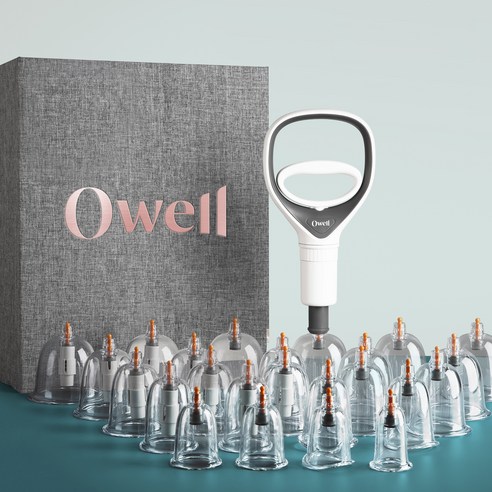 Owell 프리미엄 부항컵 24p + 연결호스 + 핸들펌프 풀세트, 1세트