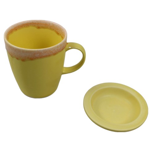 달소금 국산 도자기 홈카페 탑라인 뚜껑 + 머그컵 세트 370ml, 매트레몬, 1세트