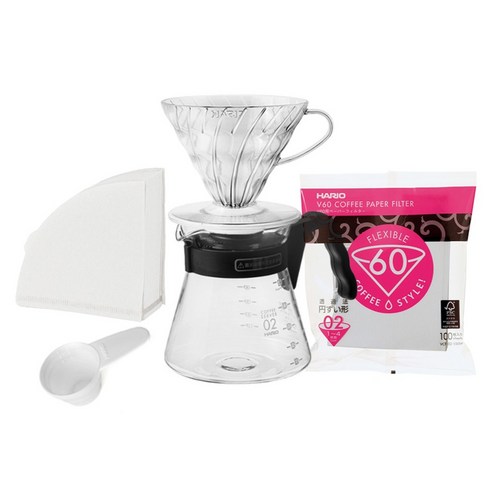하리오 V60 02 블랙 드리퍼 세트, 1세트, 서버 + 드리퍼 600ml + 계량스푼 + 여과지 40p