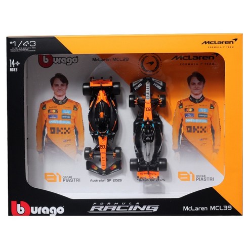 브라고 1:43 맥라렌 MCL39 월드챔피언 F1머신 + 81번 오스카 피아스트리 드라이버 세트, 혼합색상, 1세트