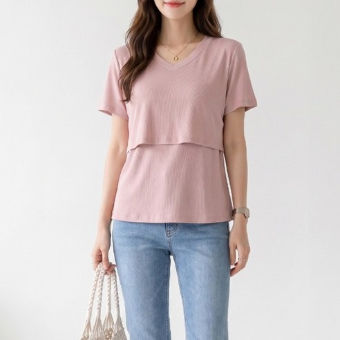아이캔심플 브이넥 심플 데일리 임산부 수유 반팔 티셔츠