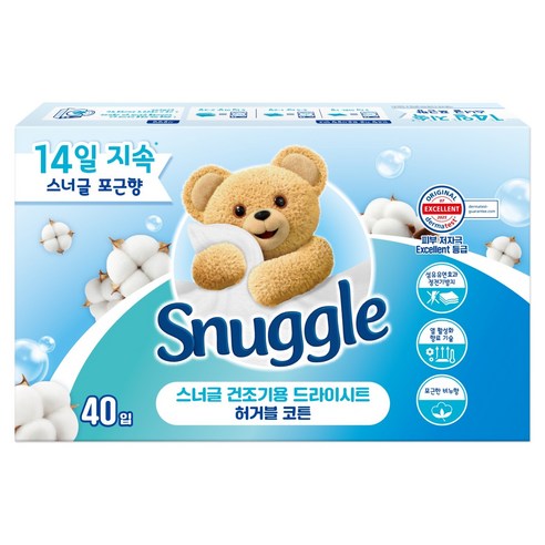 스너글 건조기용 드라이시트 허거블 코튼, 40개입, 1개