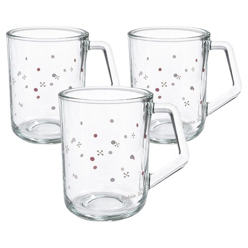 바칠레 편안한 손잡이 머그컵 350ml, 버블티 보라, 3개