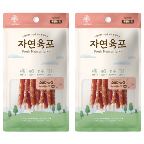 자연육포 강아지 오리가슴살 우유껌스틱, 2개, 80g, 오리고기