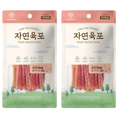 자연육포 강아지 오리가슴살 슬라이스, 2개, 80g, 오리고기