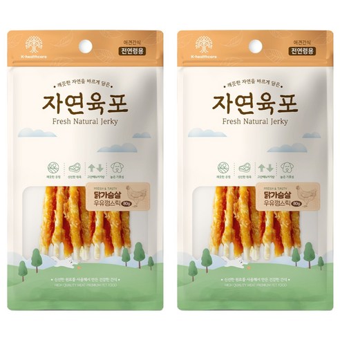 자연육포 강아지 닭가슴살 우유껌스틱, 2개, 80g, 닭고기