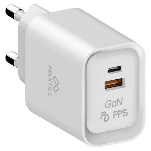 맥스틸 25W GaN 2포트 PD PPS 초고속 충전기 C타입 USB 멀티 어댑터, 1개, 화이트