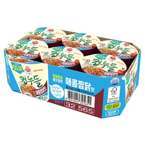 오뚜기컵누들 LIGHT&JOY 당을 줄인 컵누들 매콤찜닭맛 45g, 6개