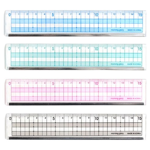모닝글로리 컬러 커팅 방안자 15cm 4종 세트, 블루, 그린, 핑크, 블랙, 1세트