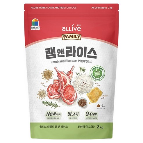대주펫푸드 올리브 전연령 패밀리 램앤라이스 사료, 2kg, 1개, 양+쌀