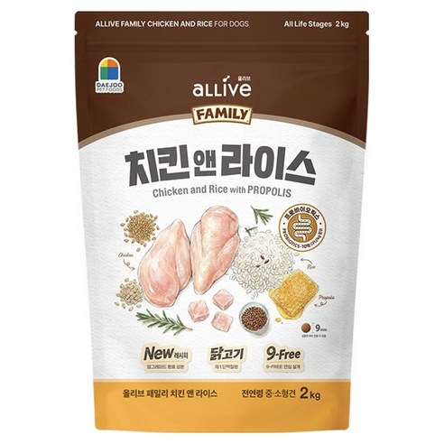 대주펫푸드 전연령 강아지 올리브 패밀리 사료, 2kg, 1개, 닭+쌀