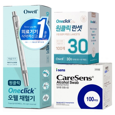 Owell 원클릭 채혈기+채혈침100p+알콜스왑100p, 1세트, 1개입