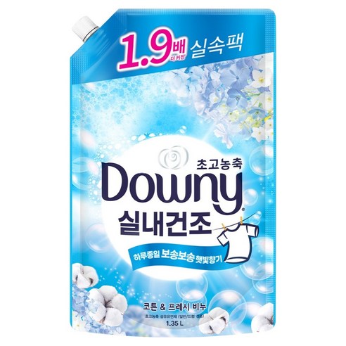 다우니 실내건조 초고농축 섬유유연제 코튼 & 프레시 비누 리필, 1개, 1.35L