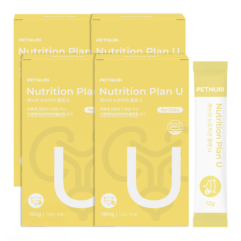 펫누리 고양이 뉴트리션플랜 U 15p, 180g, 4개, 신장