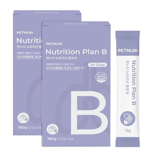 펫누리 강아지 뉴트리션플랜 B 15p, 2개, 호흡기/기관지, 180g