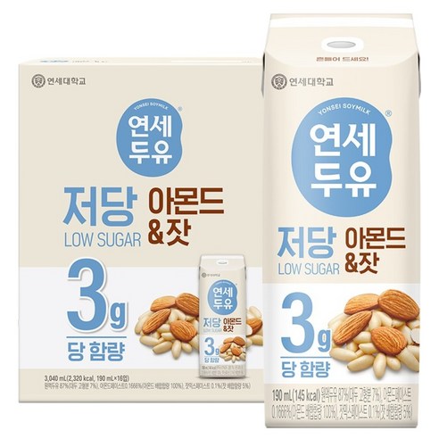 연세두유 저당 아몬드 잣 두유, 190ml, 16개