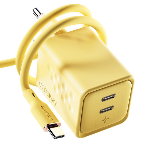 코드웨이 초고속 충전기 50W + C타입 to C타입 초고속 충전 케이블 100W 2m 세트, 레몬 옐로우, 1개