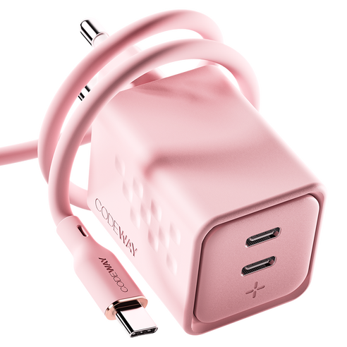 코드웨이 초고속 충전기 50W + C타입 to C타입 초고속 충전 케이블 100W 2m 세트, 멜로우 핑크, 1개