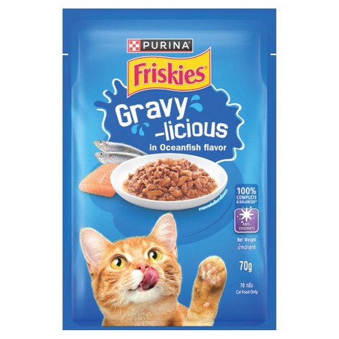 프리스키 고양이 퓨리나 그레이비 바다생선 주식 습식 파우치, 12개, 70g