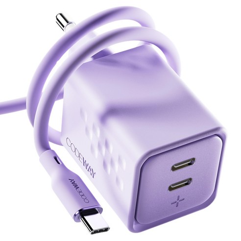 코드웨이 50W 초고속 충전기 + 100W C to C 타입 충전 케이블 2m 세트, 라벤더 퍼플, 1세트