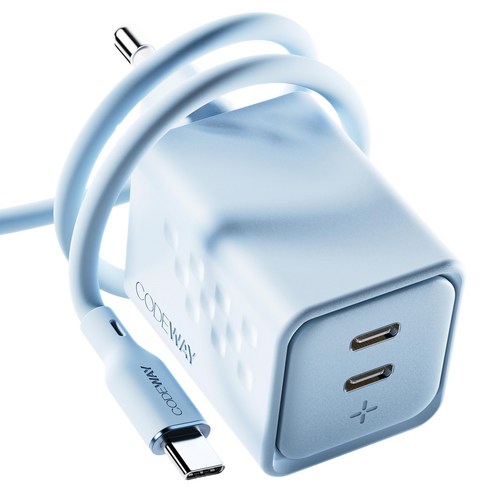 코드웨이 50W 초고속 충전기 + 100W C to C 타입 충전 케이블 2m 세트, 아이스 블루, 1세트