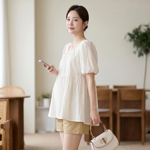 인피어스 퍼프 퓨어 링클 임부 반팔 블라우스 I263-0360