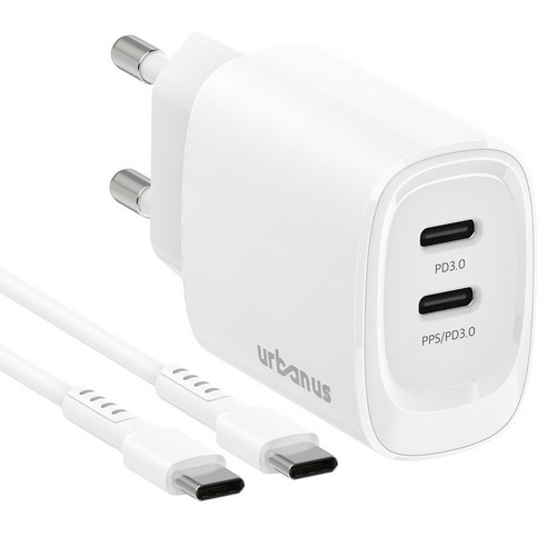 어반어스 GaN PD 25W 미니 2포트 C타입 초고속 충전기 + C to C 케이블 1.2m, 화이트, 1개