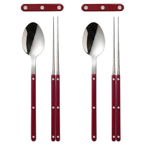 달팽이리빙 메종치비네 브런치데이 2인 수저 + 받침대 2p 세트, 버건디, 1세트, 숟가락2p + 젓가락 2p + 받침대 2p