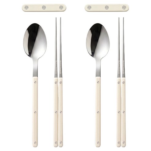 달팽이리빙 메종치비네 브런치데이 2인 수저 + 받침대 2p 세트, 크림화이트, 1세트, 숟가락2p + 젓가락 2p + 받침대 2p