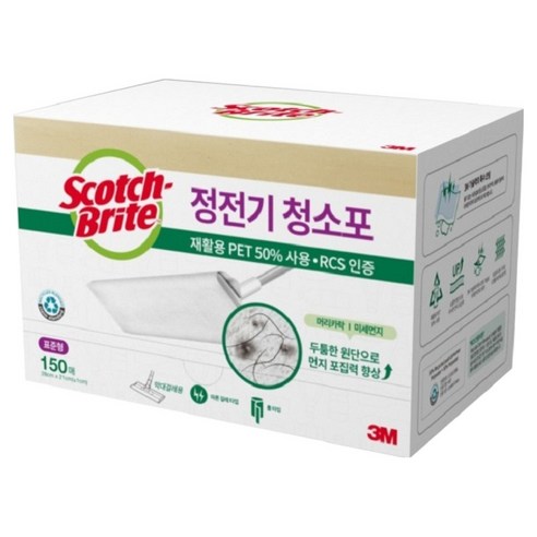 스카치브라이트 3M 재활용 PET 50% 사용 정전기 청소포 150매, 3M 스카치브라이트 정전기 청소포 표준형 150매 li, 1개