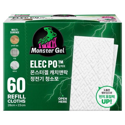 몬스터겔 초강력 정전기 청소포 일렉포 리필 60매, 1개