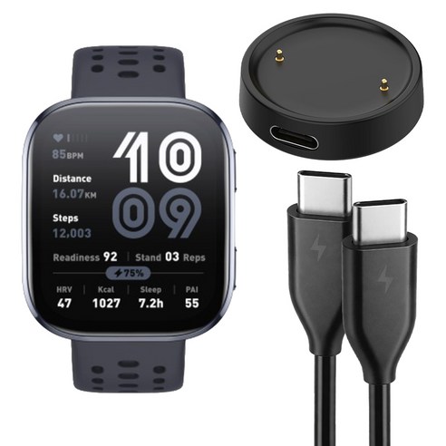 스페이스쉴드 스마트워치 호환 2핀 USB-C 라운드 크래들 충전 케이블 1m, 블랙, 1개