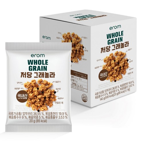 이롬 WHOLE GRAIN 저당 그래놀라, 7개, 20g