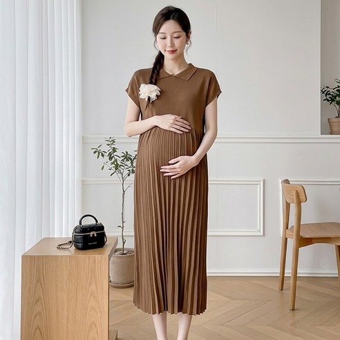 인피어스 심플 플리츠 데일리 임부 반팔원피스 I263-0393