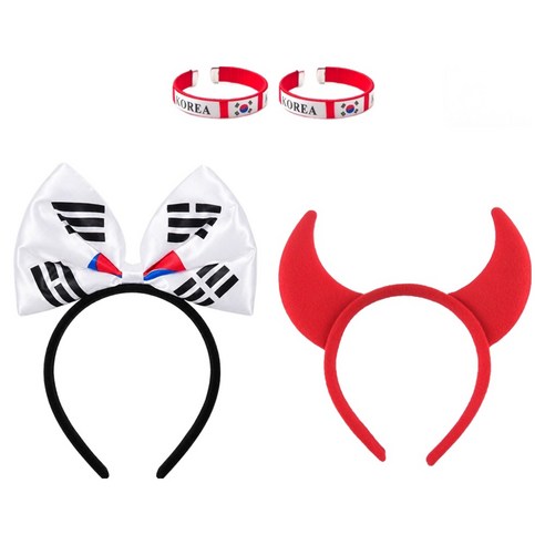 파티쇼 태극기 팔찌 2p + 악마머리띠 + 점보태극기머리띠 세트, 혼합색상, 1세트