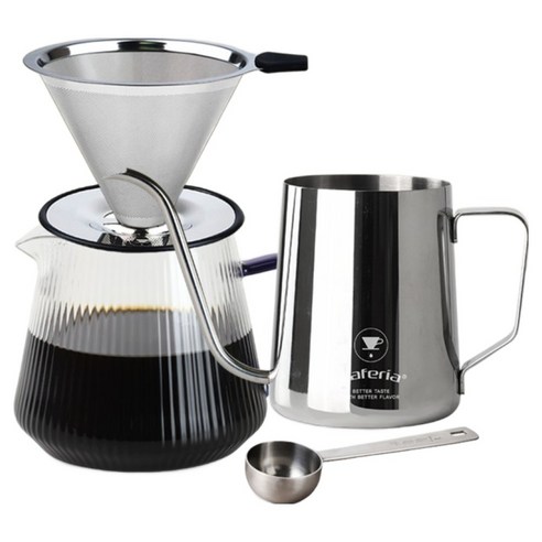 카페리아 핸드드립 홈카페 세트, 1세트, 스텐필터 + 커피서버 + 계량스푼 + 드립피쳐, 600ml