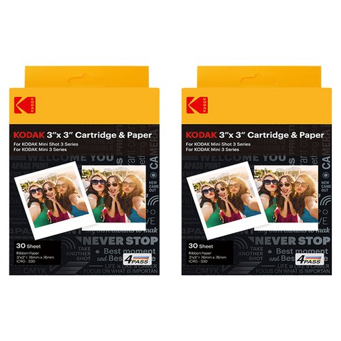 코닥 미니3 / 미니샷3 전용 포토프린터 카트리지 76 x 76 mm 30p, ICRG-360, 2개