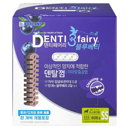 포켄스덴티페어리 강아지용 특허받은 덴탈껌 SS, 606g, 1개, 블루베리