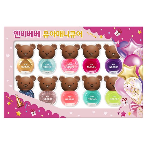 엔비베베 어린이 매니큐어 곰돌이 4ml x 10종 선물세트 03, 혼합색상, 1세트